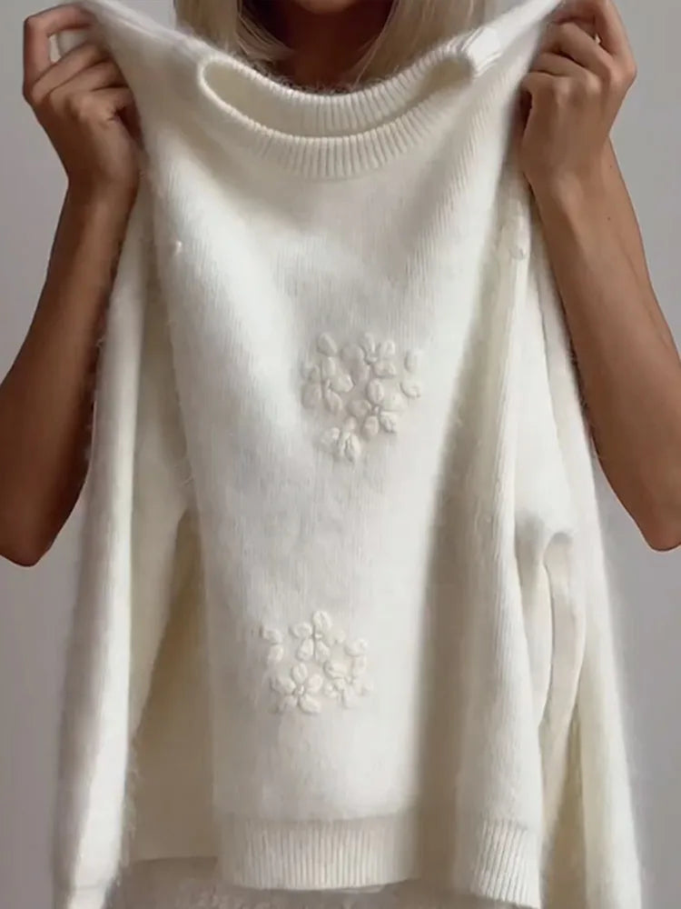 maoxiangshop - Fashion Lady Jacquard Embroidery Solid Knitted Sweater Casual O Neck Long Sleeves Loose Pullover Autumn Winter Chic Lady Jumpers