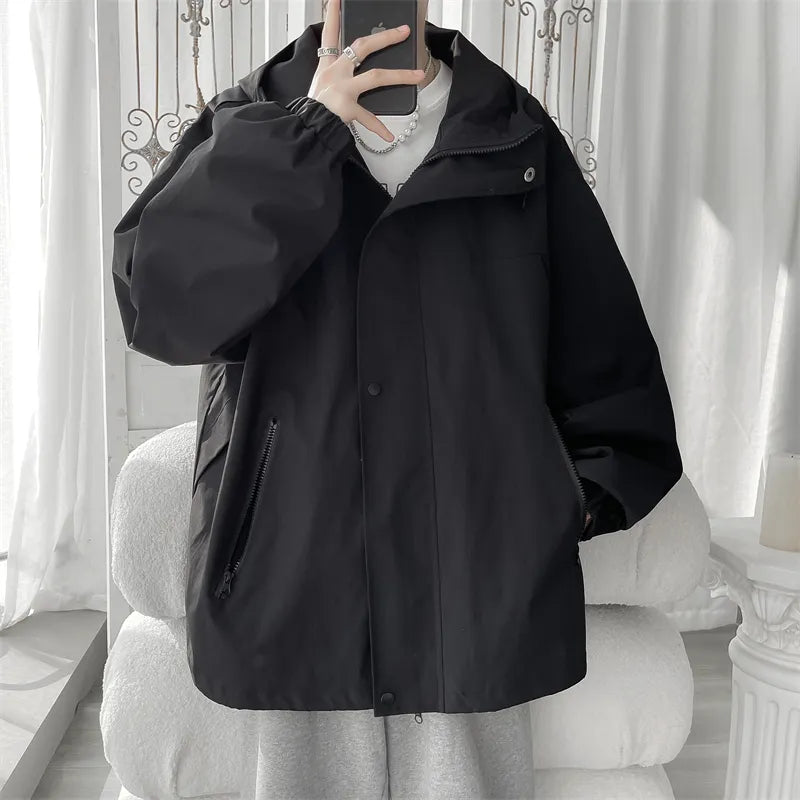 maoxiangshop Hooded Jacket for Men Bomber Jacket Men's Windbreakers Zipper Coats Spring Autumn Loose Cargo Jacket Men Casual Sportswear