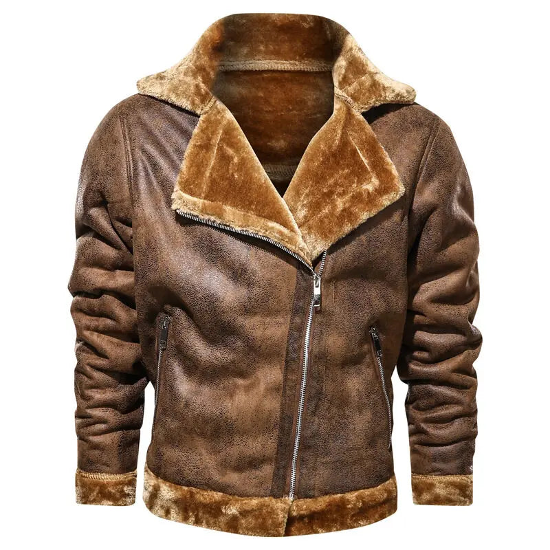 maoxiangshop Men's Autumn and Winter PU Leather Jacket New Oversized Plus Velvet Thick Leather Jacket Youth Fashion PU Leather Jacket Coat