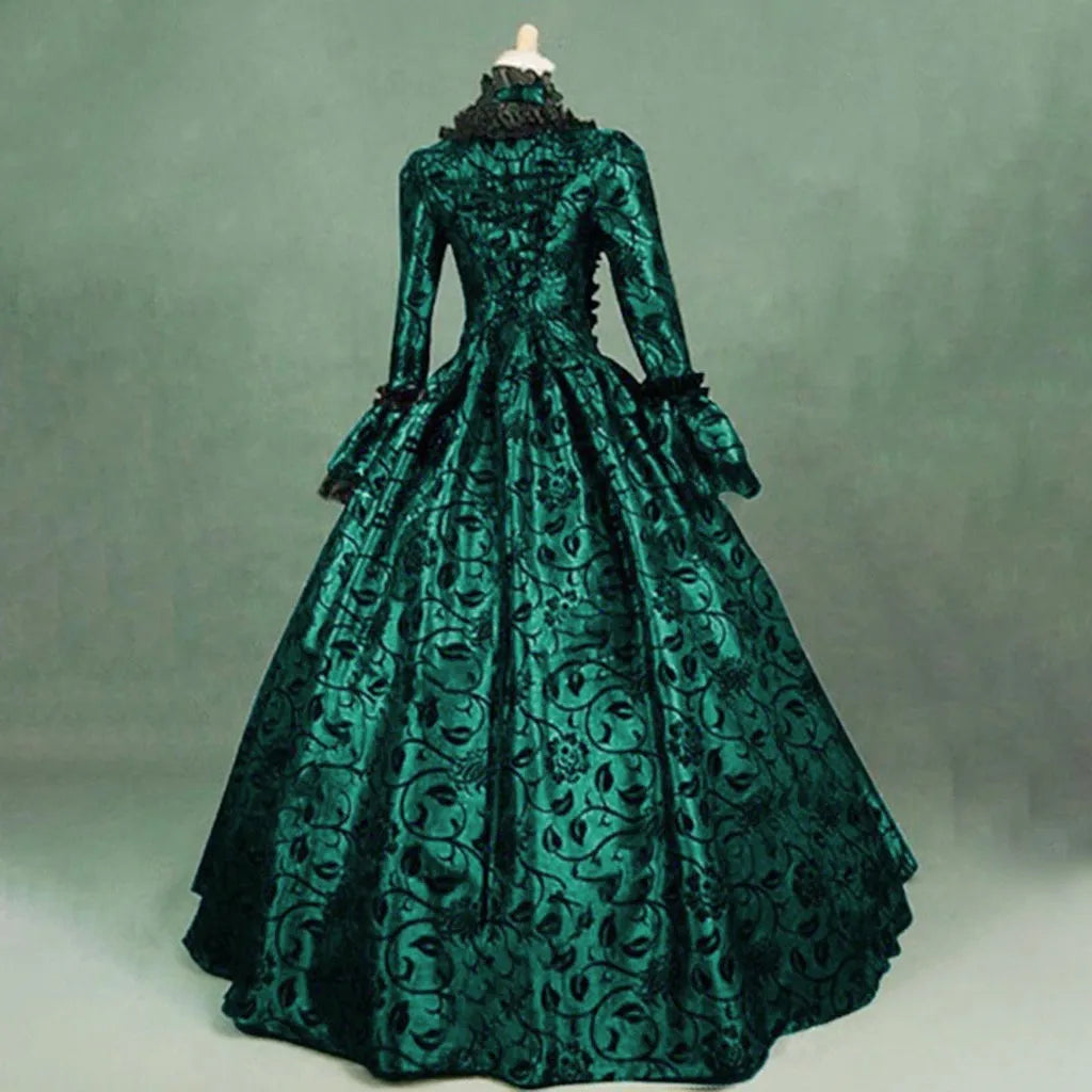 maoxiangshop - Halloween Women Victorian Medieval Queen Cosplay Costume Vintage Retro Gothic Lace Lace Up Party Long vestidos Evening Dresses