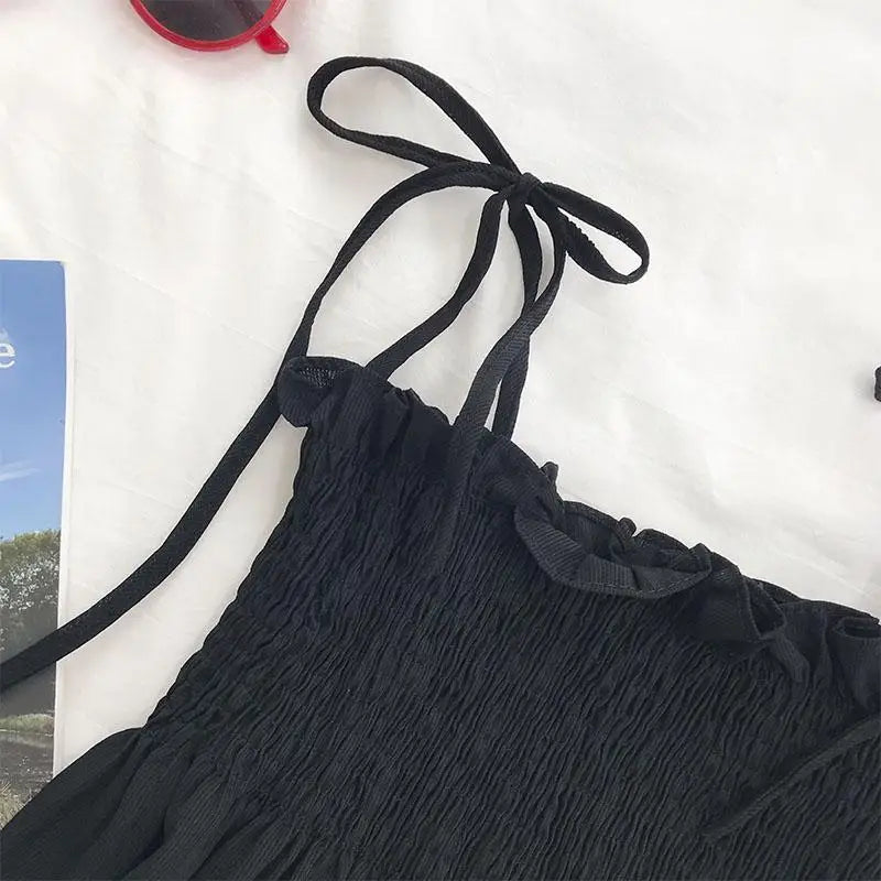 maoxiangshop Sexy Tank Top Bow Halter Crop Tops Women Summer Folds Camis Backless Camisole Casual Bandage Tee Female Sleeveless Cropped Vest