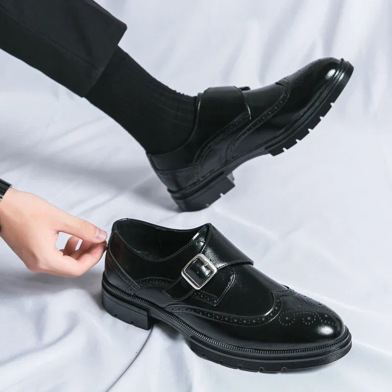 maoxiangshop Spring New Vintage Design Oxford Shoes Thick Soled Increase Dress Leather Office Casual Shoes Men Carved Handmade Business Shoe
