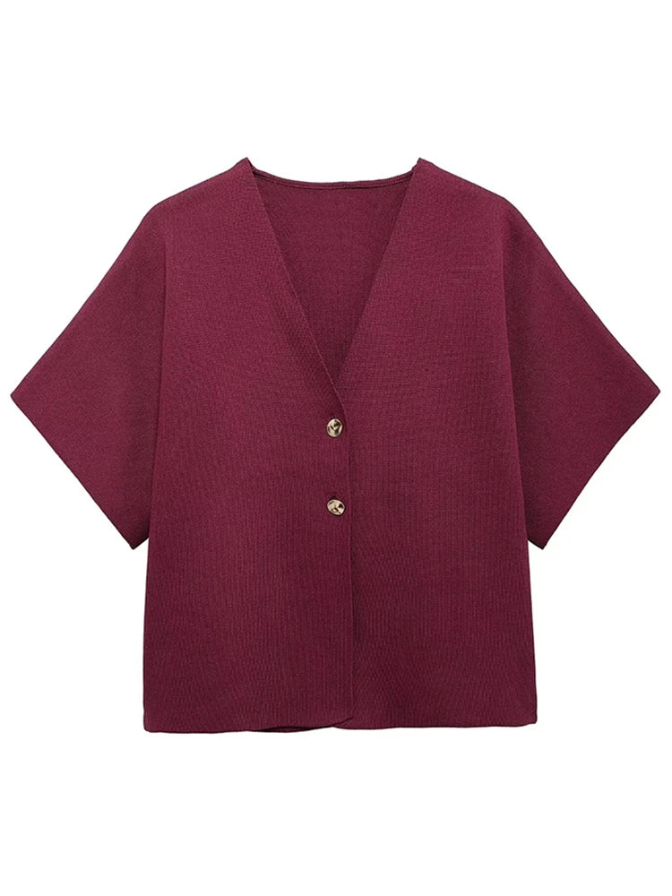 maoxiangshop - Elegant White Knit Cardigan Top Women Short Sleeve V-neck Buttons Vest Waistcoat 2024 Summer Autumn Fashion All-match Knitwear