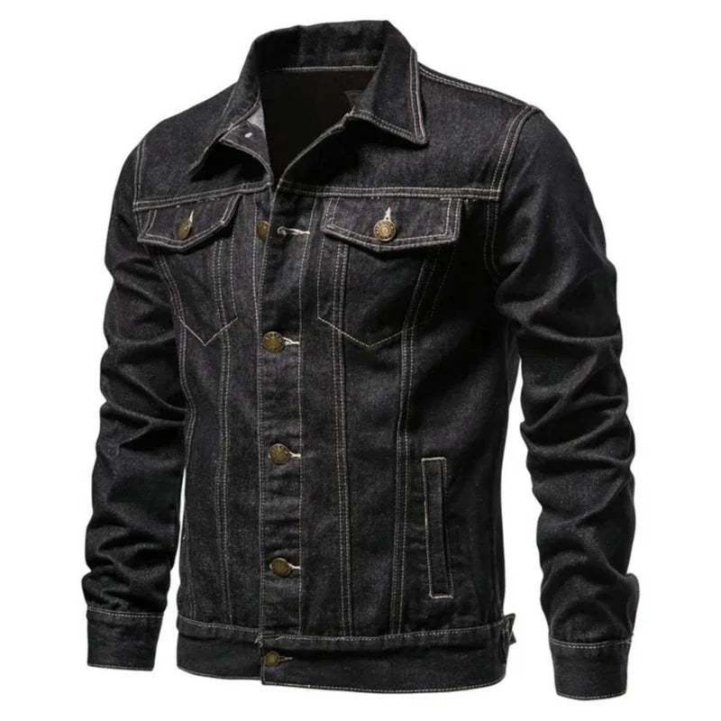 maoxiangshop New Autumn Men's Casual Workwear Jeans Jacket Loose Casual Versatile Youthful Male Solid Color Tops Dnim Mens Outwear
