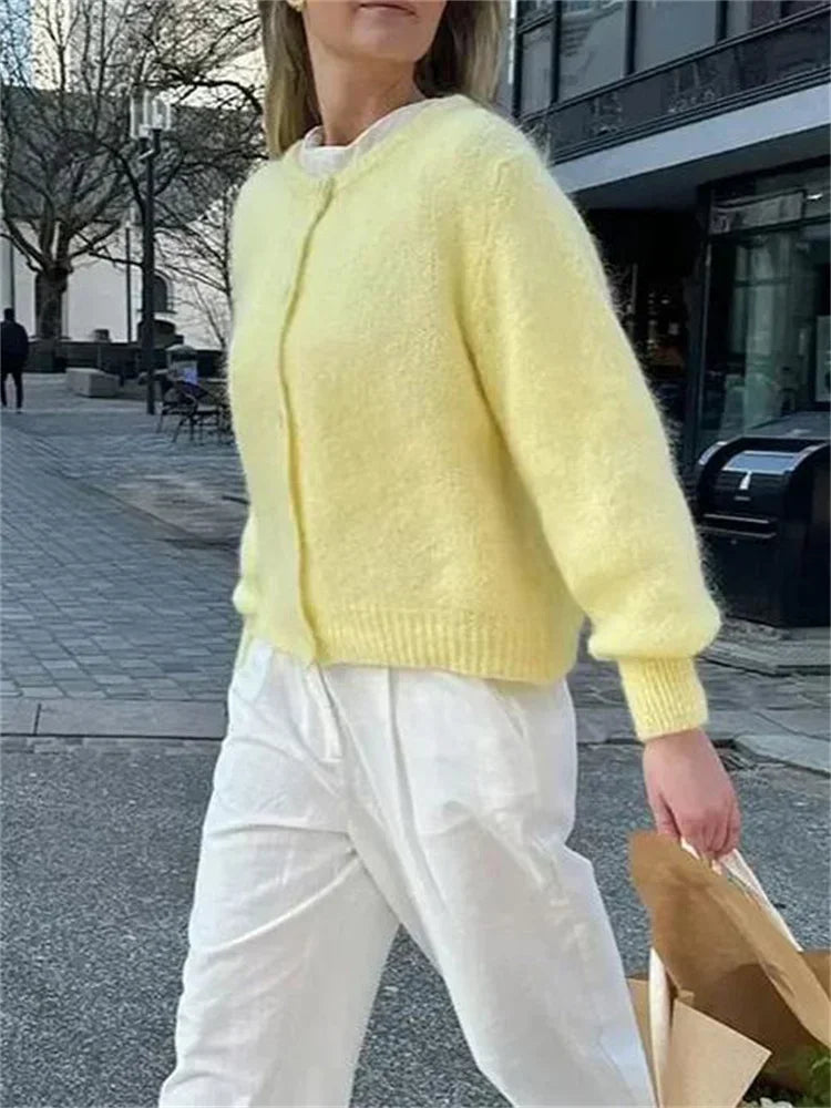 maoxiangshop - Loose Casual Sweater Cardigan Coat For Women Long Sleeve Cropped Solid Autumn Clothes Top Knitwear Women's Outwear 2024