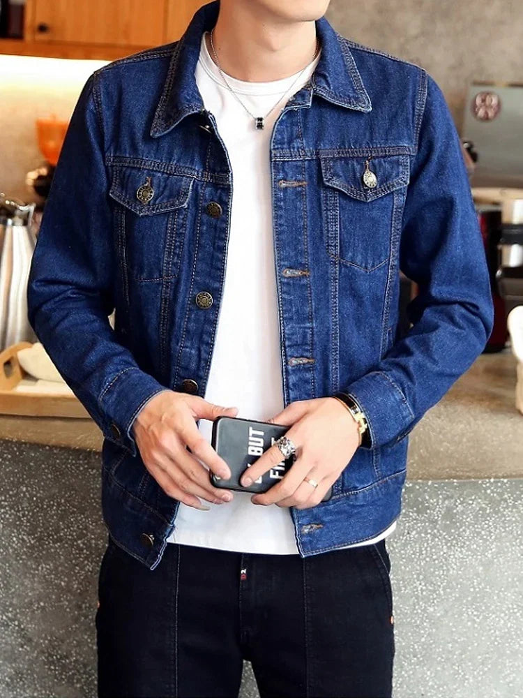 maoxiangshop Autumn New High-end Brand Male Fashion Boutique Blue Slim Casual Denim Jacket Trendy Thin Mens Denim Coat Cowboy