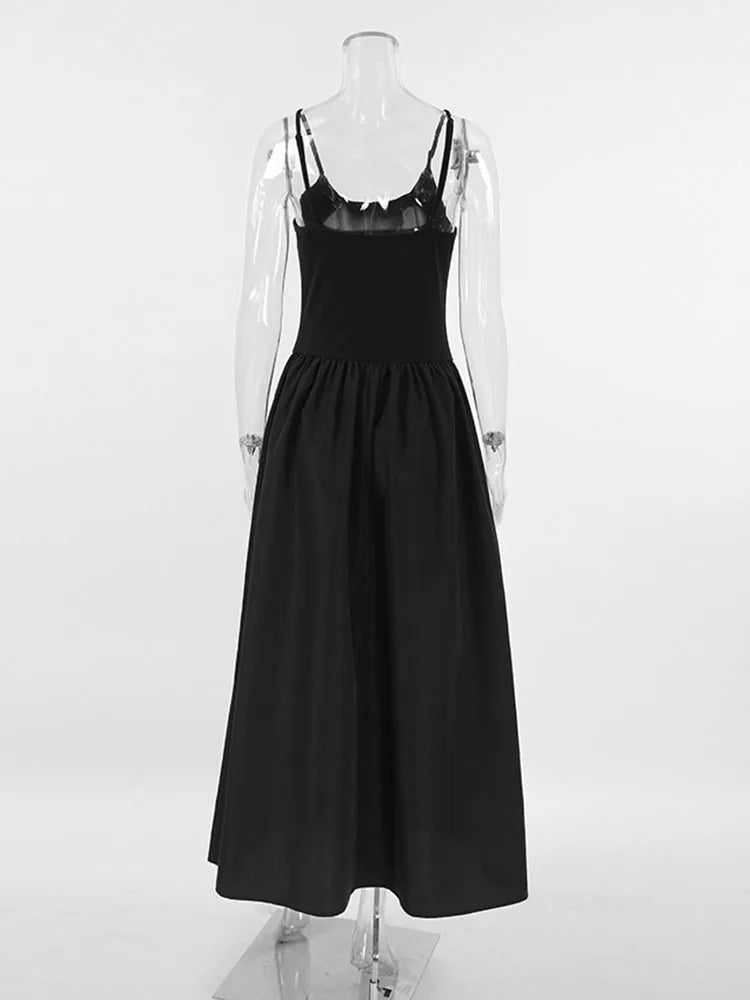 maoxiangshop - Fashion Black Suspender Dress 2024 Autumn Winter New Niche Slim Long Dresses Female High Waist Sleeveless Holiday Clothes