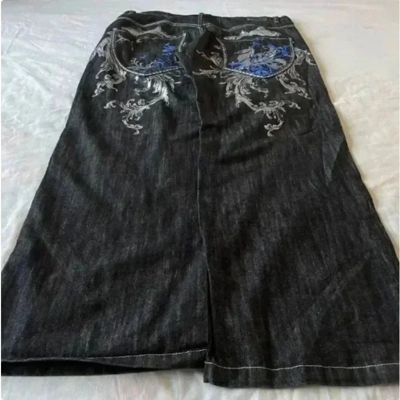 maoxiangshop - American Y2K geometric embroidery design high waisted jeans for women 2024 new autumn winter fashion trend aesthetic sweatpants