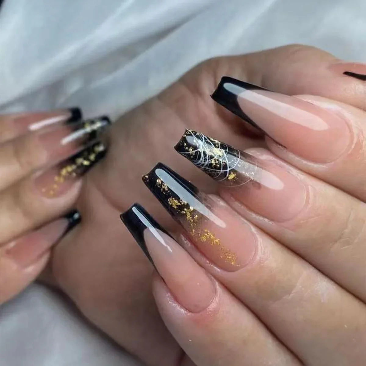 maoxiangshop 24Pcs Coffin False Nails Purple Butterfly Designs Fake Nails with Shiny Rhinestone Wearable French Full Cover Press on Nails