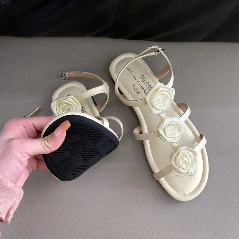 maoxiangshop - 2024 Summer New Open Toe Sandals Women Roman Style Cute Flat Sandals for Women Chunky Low Heel Wedge Design Elegant Dress Shoes