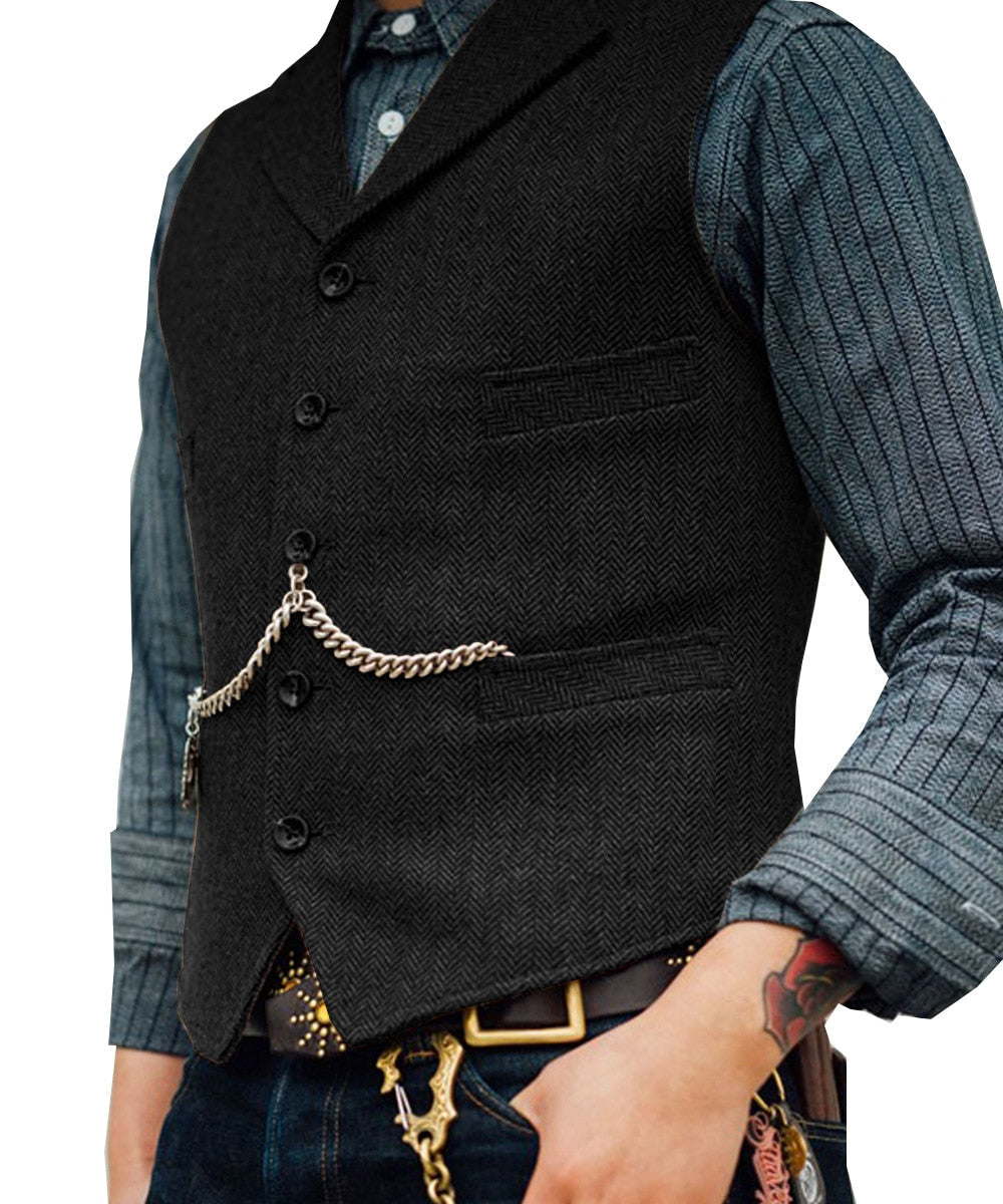 maoxiangshop Men's Suit Vest Brown Wool Tweed Business Waistcoat Jacket Casual Slim Fit Gilet Homme Vests For Groosmen Man Wedding