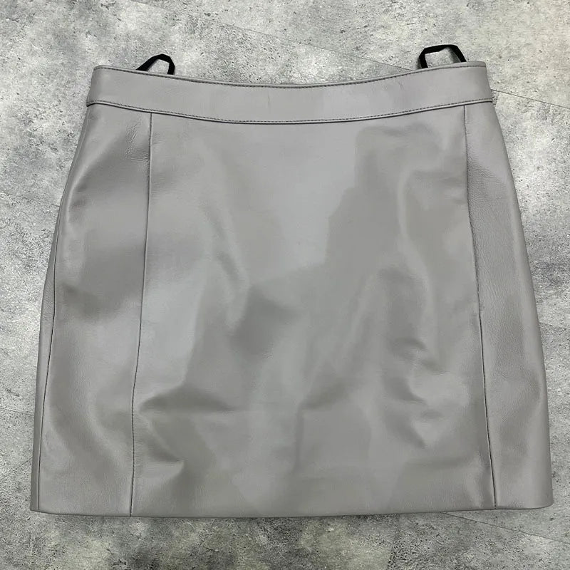 maoxiangshop Leather Skirt Women Fashion New High Waist Skirt Spring Autumn Slim Mini Skirt Genuine Leather Shorts Boots Y2k