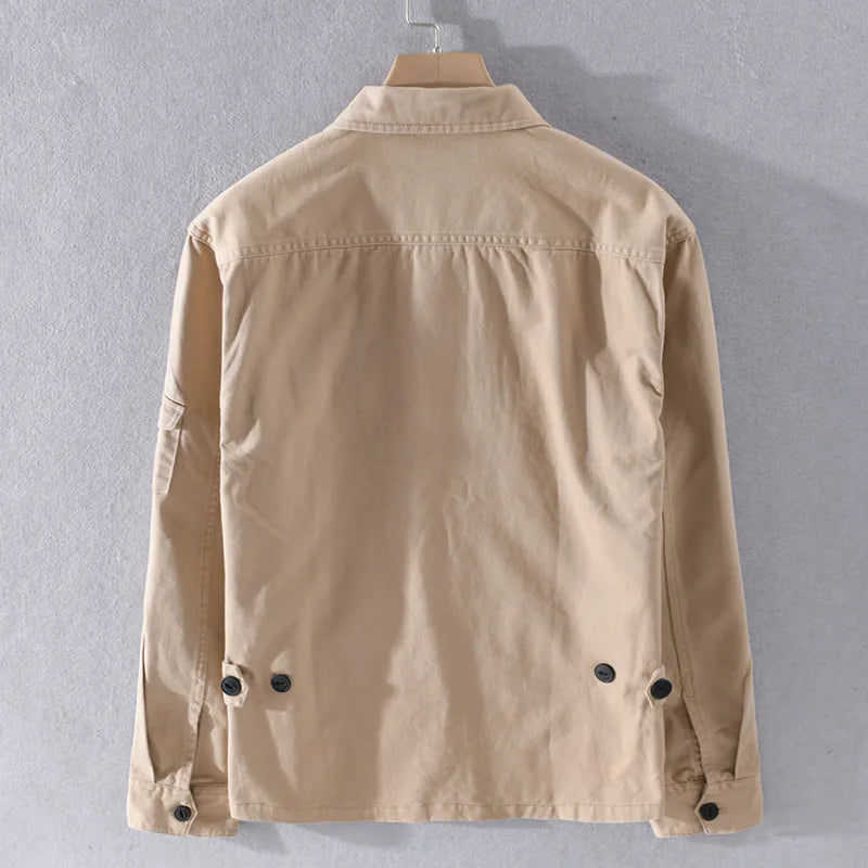 maoxiangshop 100% Cotton Tooling Japanese Jacket, New Coat Men's Long Sleeve Khaki Shirt, Casual Cotton Comfortable Thick Shirt camping