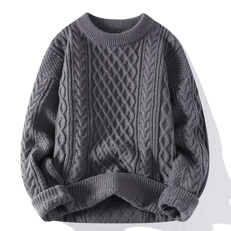 maoxiangshop Autumn Winter Men Sweater Vintage O Neck Solid Color Mens Knitted Pullovers Loose Harajuku Mens Retro Knitting Pullover Sweaters