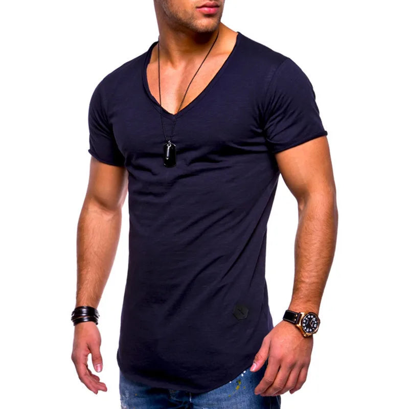 maoxiangshop 2024 Brand New Men's t shirts Short Sleeve V-Neck Solid Color Men T-Shirt Casual V Collar Man T-Shirt Tops Tees For Male
