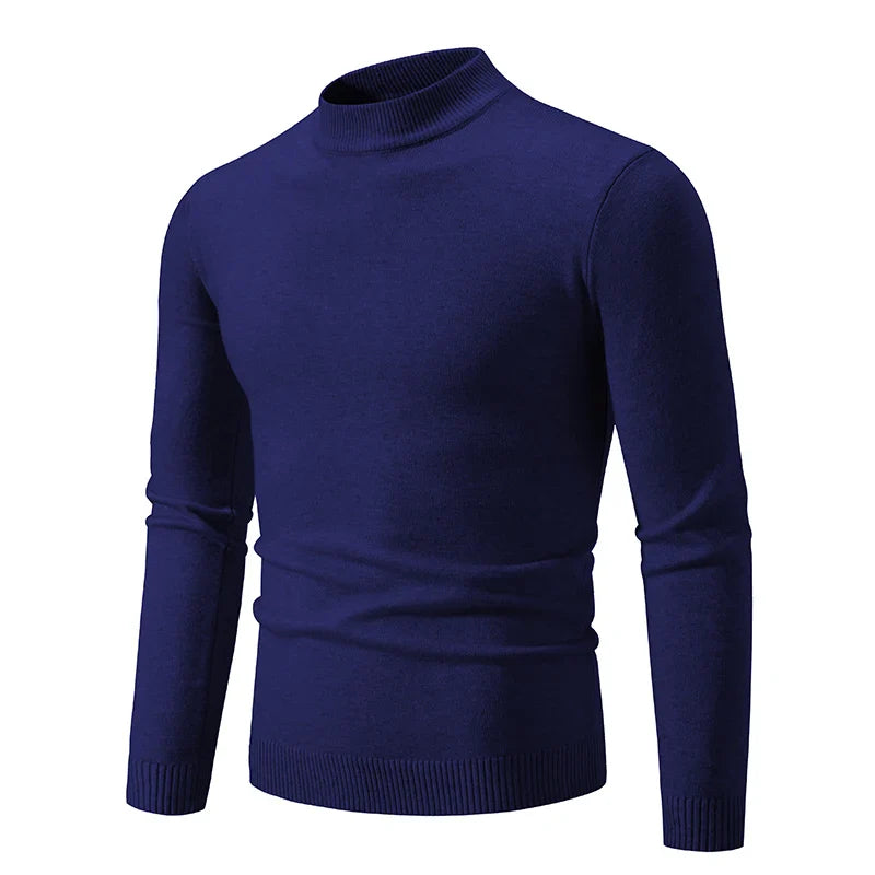 maoxiangshop Autumn New Sweater Men's Half High Neck Basic Solid Color Casual Versatile Round Neck Knit with Slim Fit Elastic Sweater Inside
