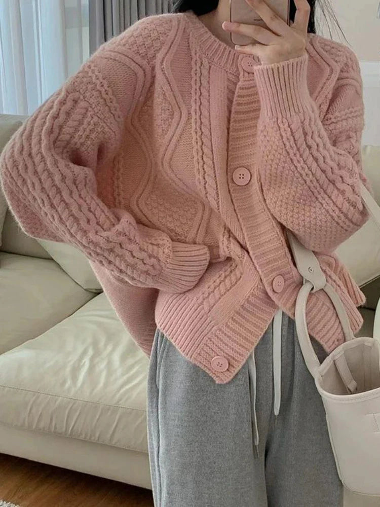 Spring Vintage Knitting Sweater Women Winter Japanese Style Sweet Solid Cardigan Female O-neck Loose Casual Sweater Tops