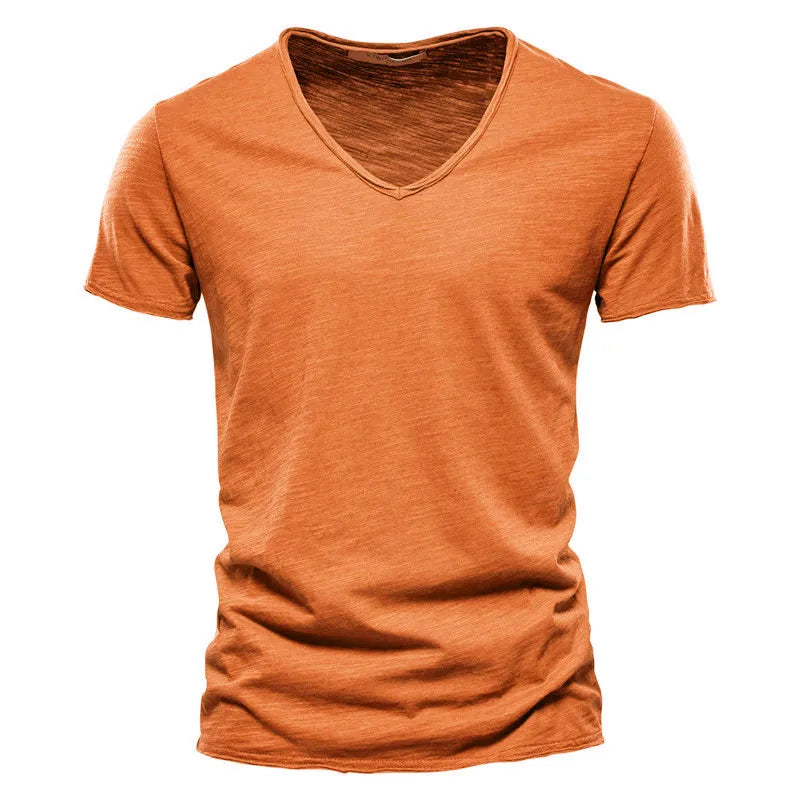 maoxiangshop Men T-shirt V-neck Fashion Design Slim Fit Soild T-shirts Male Tops Tees Short Sleeve T Shirt For Men