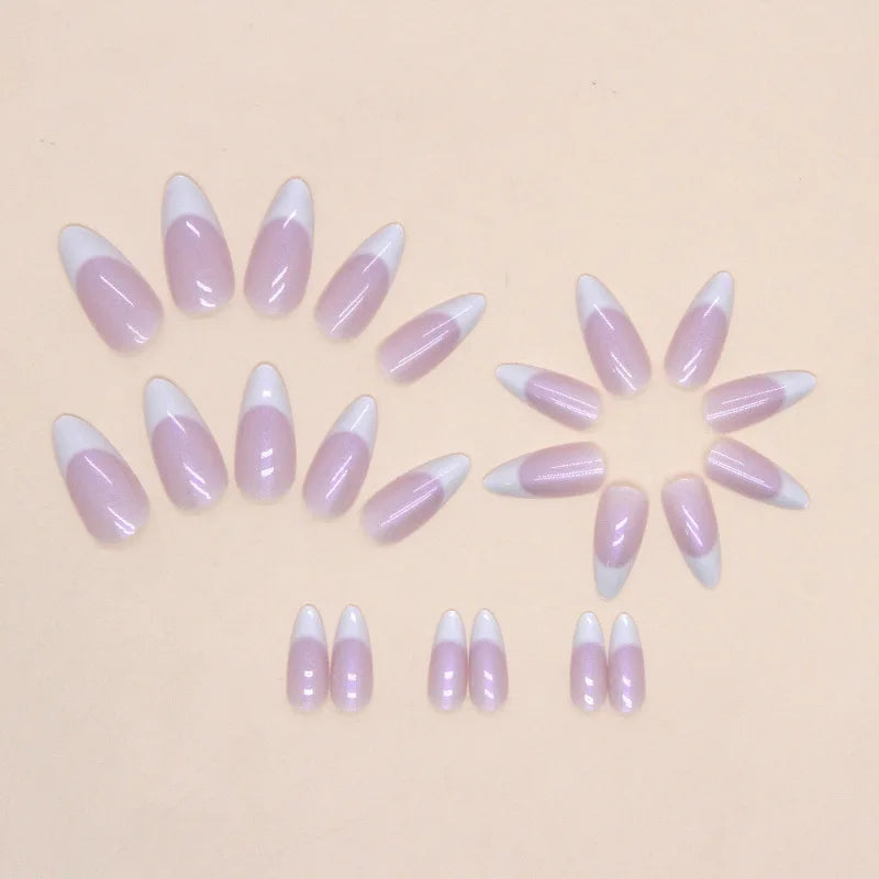maoxiangshop 24Pcs Aurora French Finished Fake Fingernails Long Stiletto False Nails Almond Spike Head Press on Nails Manicure Nail Supplies