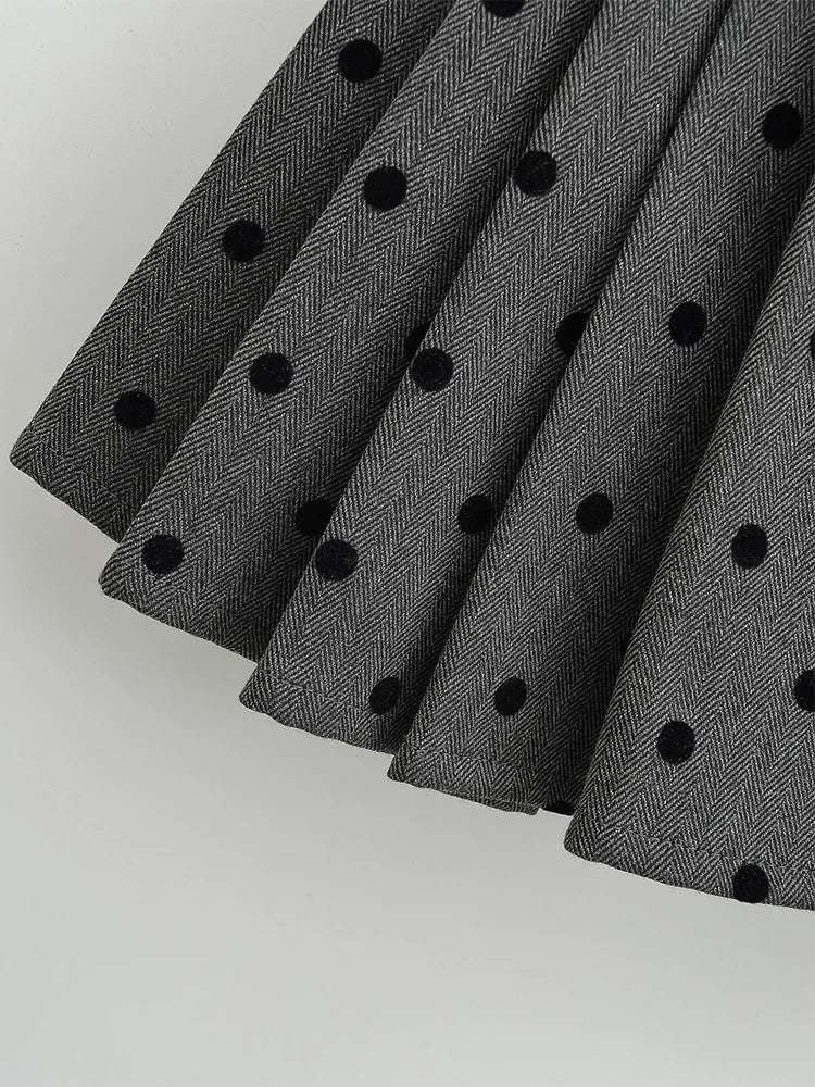 maoxiangshop - 2024 Women Fashion Sweet Polka Dot Chic Pleated Mini Skirt Preppy Style Mid Waist Short Skirts Cute Split Skorts
