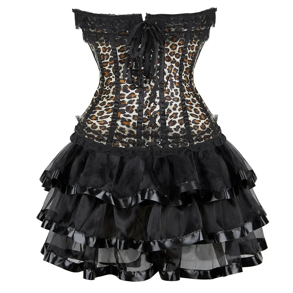 maoxiangshop - Corset Tutu Steampunk Satin Bustier Dress Burlesque Corselet Sexy Lace Up Corsage Skirt Classic Clubwear Carnival Party Costumes