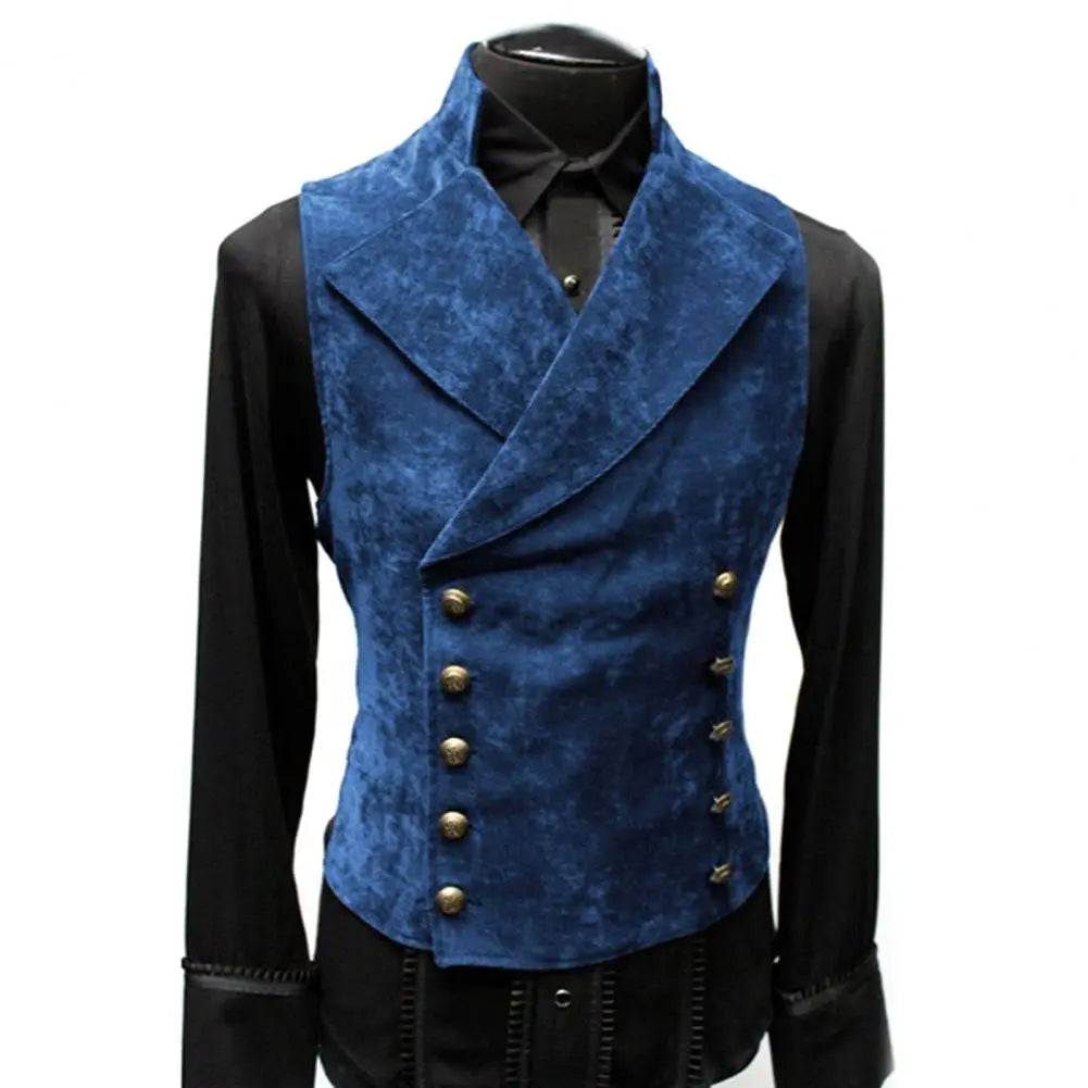maoxiangshop Vintage Red Suede Suit Vest Men Waistcoat Stand Collar Solid Color Double Breasted Slim-Fit Vest Steampunk Gilet Homme