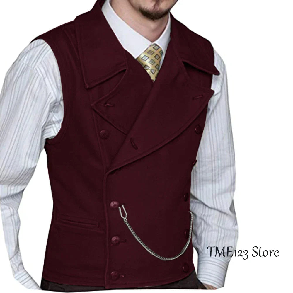 maoxiangshop Men's Woolen Suit Vest Retro Slim Fit Double Breasted Vests Victorian Style Best Man Wedding Clothing Chaleco Hombre
