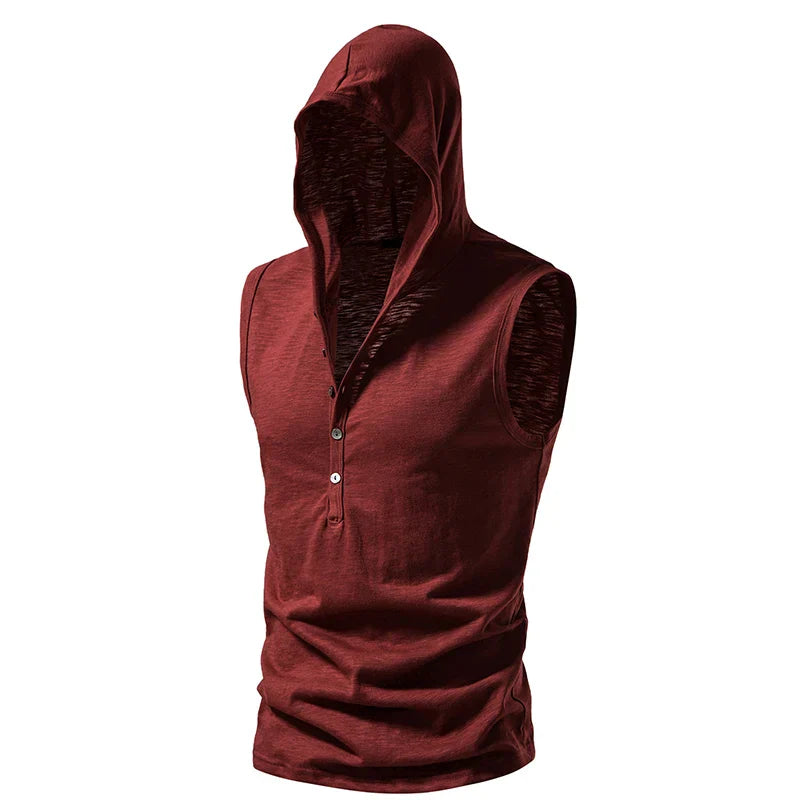 maoxiangshop Summer Men's Hooded Shirts Casual Tank Tops Cotton T-shirt Thin Quick-drying Fitness Sports V-neck Multiple Buttons Tops