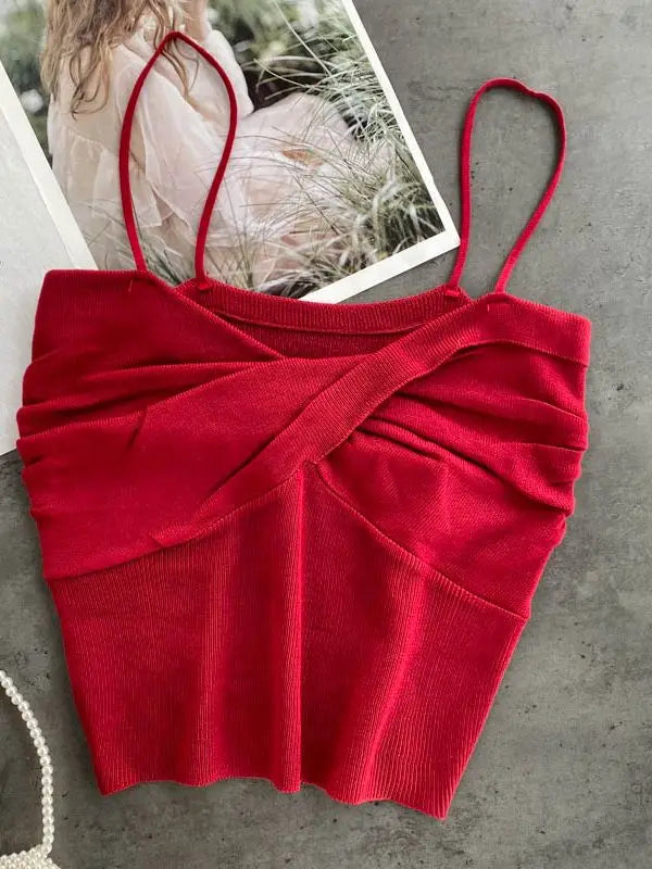 maoxiangshop-Heliar Women Pleated Strapy Camisoles Female Slim Crop Tops Knitted Sexy Tops For Women Cloth 2022 Summer