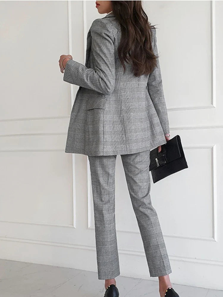 maoxiangshop Women Elegant Formal Business Blazer 3 Pieces Suit Office Work Plaid Jacket Vest Pantsuit Korean Fashion Female Vintage Outfits