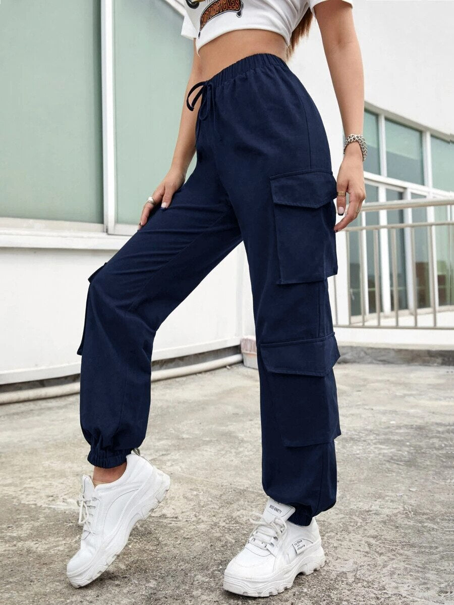 High Waist Pockets Cargo Pants Baggy Women Fashion Y2k Streetwear Straight Trousers Overalls Female Jogging Sweatpants Grunge