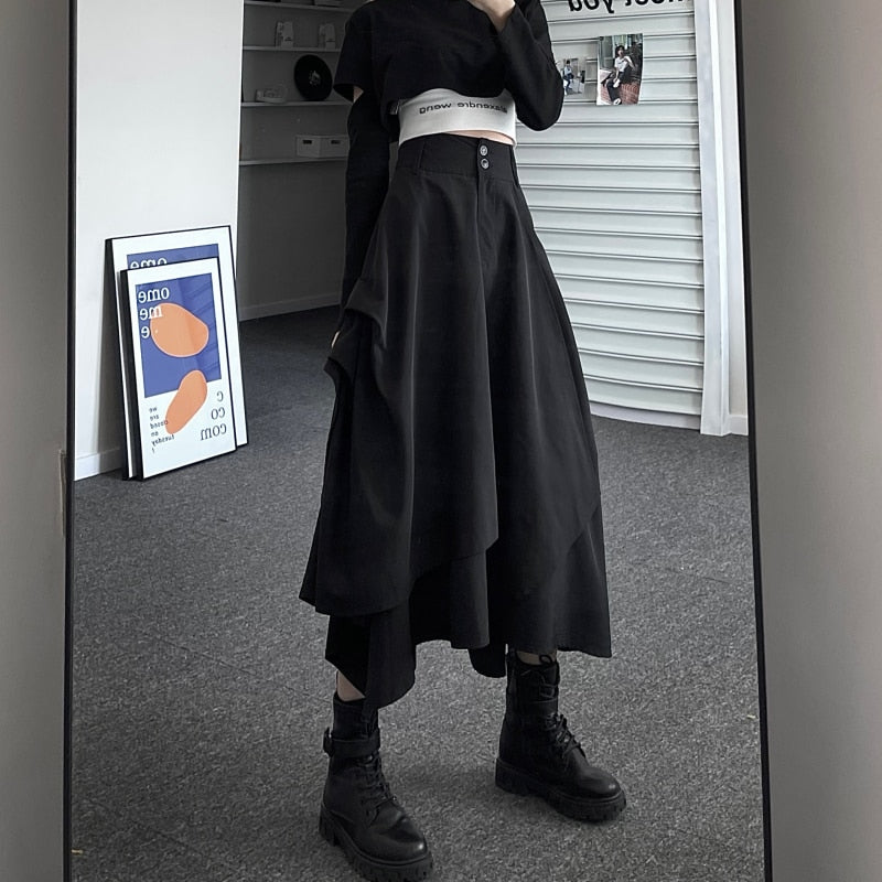 maoxiangshop Casual Vintage Victorian Skirt Women Black High Street Korean Gothic Y2k Skirt Female Long Chic Irregular Fashion Party Clothes