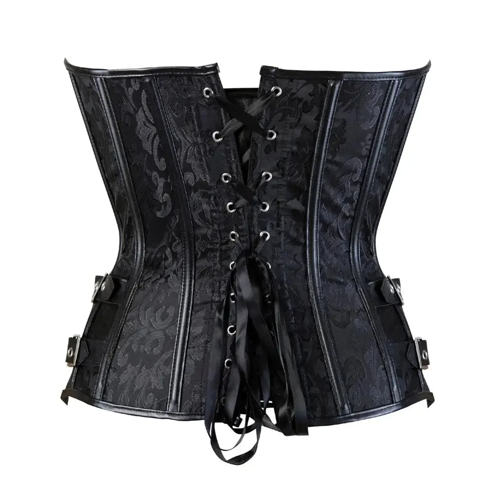 maoxiangshop - Gothic Corset Top for Women Steampunk Corsets Leather Jacquard Bustiers Pirate Basque Halloween Cosplay Costumes Rave Outfits