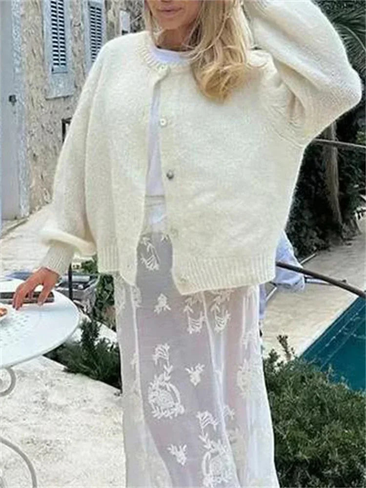 maoxiangshop - Loose Casual Sweater Cardigan Coat For Women Long Sleeve Cropped Solid Autumn Clothes Top Knitwear Women's Outwear 2024