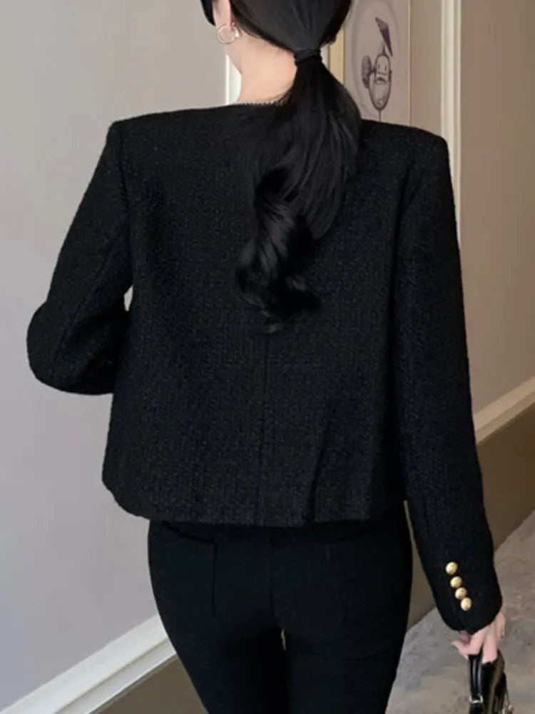 Fall Winter French Vintage Small Fragrant Tweed Jacket Coat Women Elegant Casual Woolen Short Coats Streetwear Outwear Crop Top