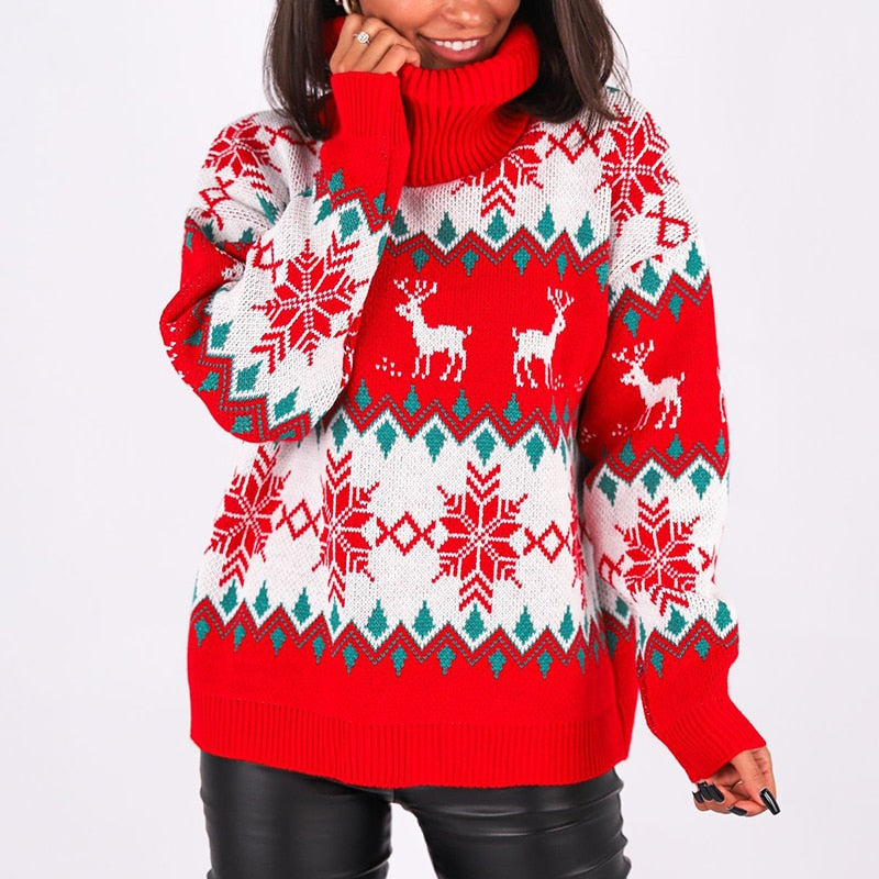 maoxiangshop Fashion Women Santa Tree Christmas Sweater Red 3D Print Casual Warm Knitted Jumpers Pullover Long Sleeve O Neck Sweaters
