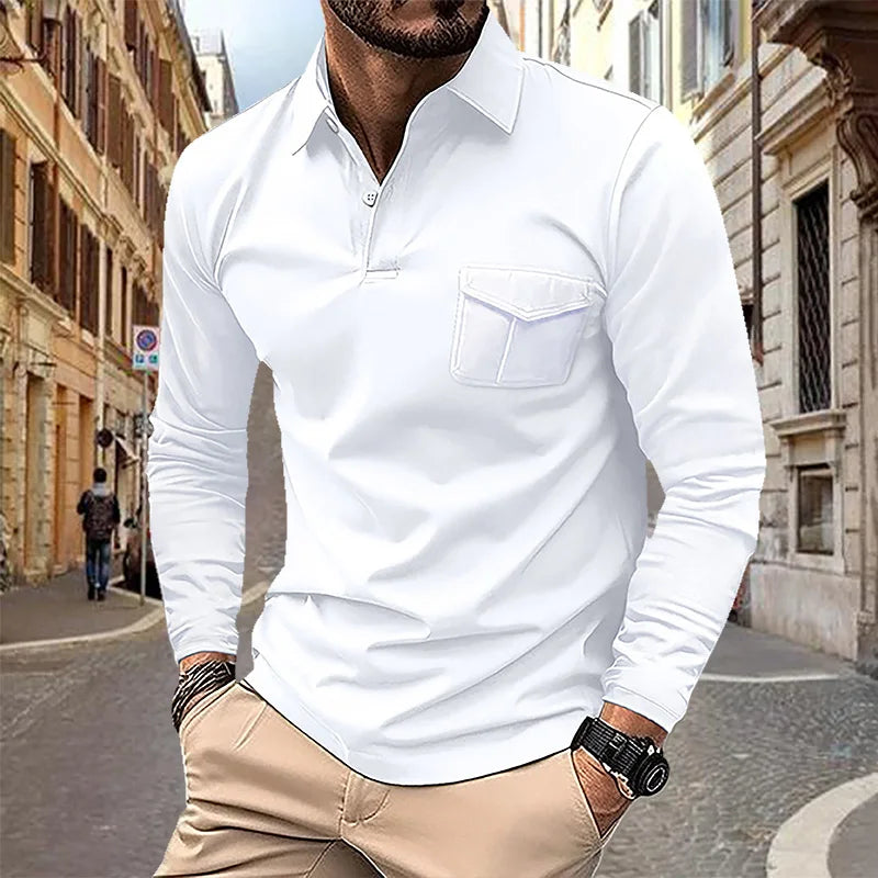 maoxiangshop 2024 Autumn Men's Polo Shirt Lapel Pocket T-shirt Men's Breathable Business Casual Long sleeved