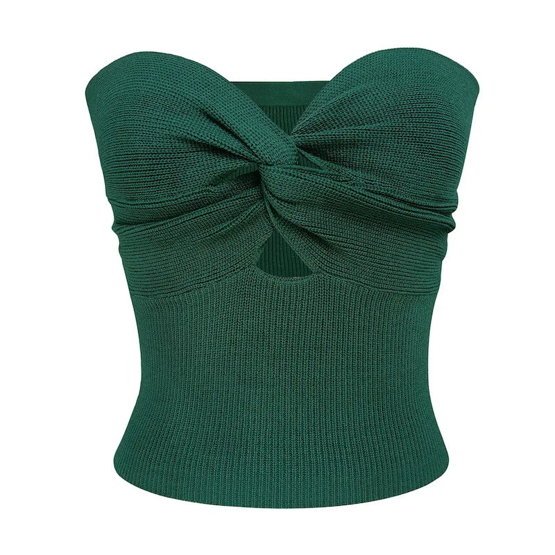 maoxiangshop - Twist Tube Tops For Women Sexy Strapless Corset Top Tee Off-Shoulder Cute Y2k Cropped Tops Knit Bustier Summer Streetwear