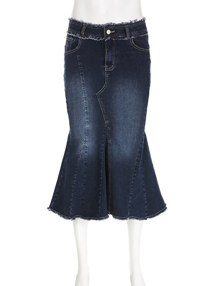 maoxiangshop Sexy Denim Skirt Women Set Tube Tops Fur Edge Mermaid Dress Female Streetwear Set Summer Slim Sleeveless Spicy Suits