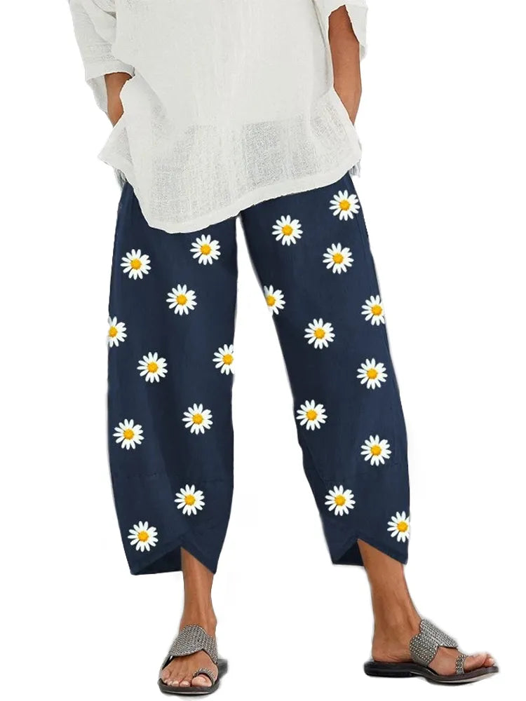maoxiangshop Pants Women's Casual Pants Summer Print Cut Versatile And Comfortable Loose Pants Beach Pants With Pockets Women