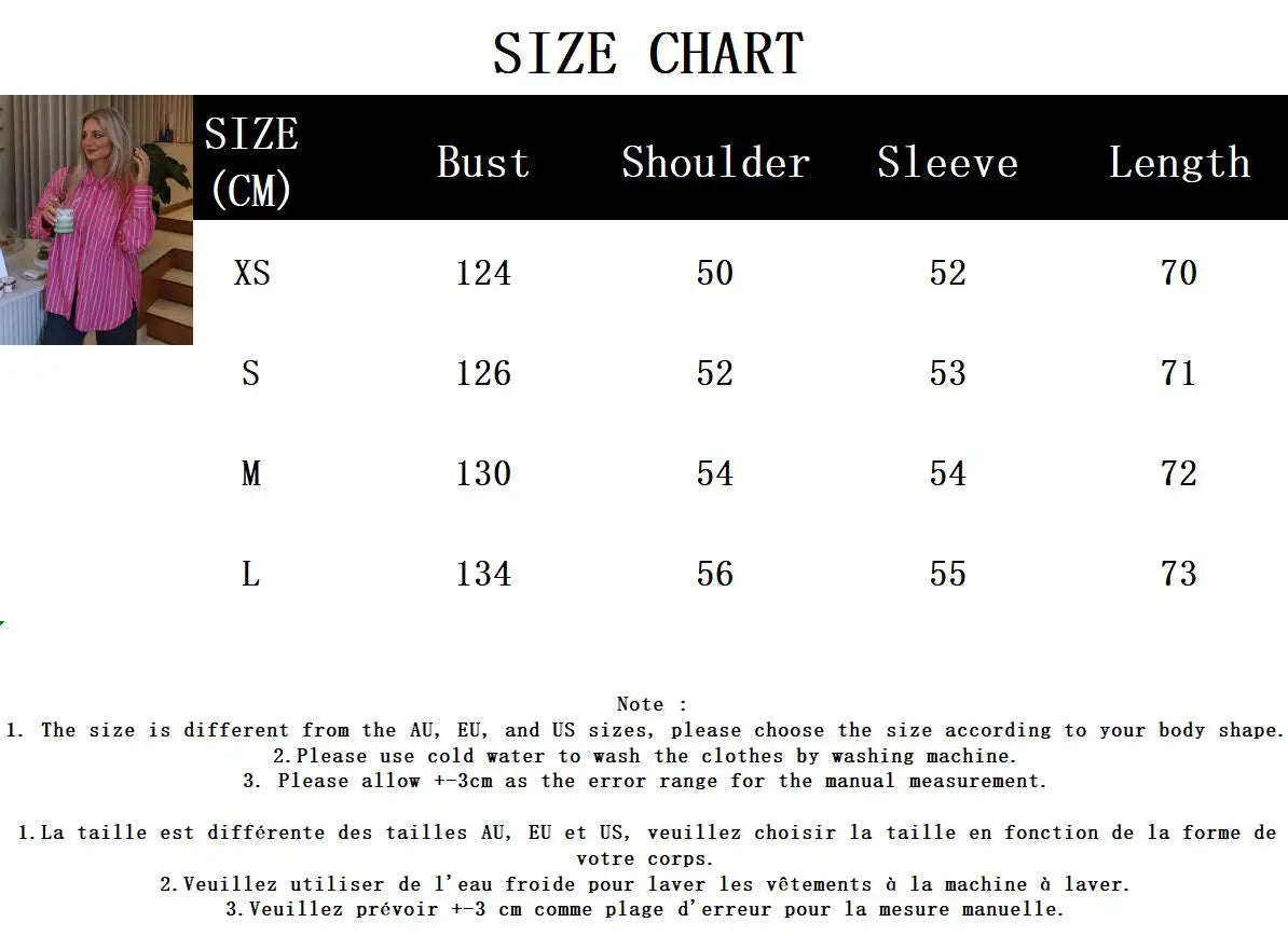 maoxiangshop - Pink Pocket Striped Shirts For Women 2024 New Single Breasted Long Sleeve Blouses Autumn Casual Fashion Lapel Collar Blouse Tops