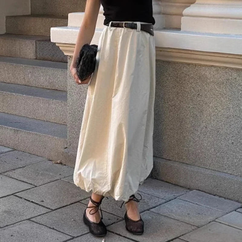 maoxiangshop - Fashion High Waist Skirts For Women Solid Colkor Splice Bud Skirt 2024 Autumn New Female Loose Streetwear Midi Skirts