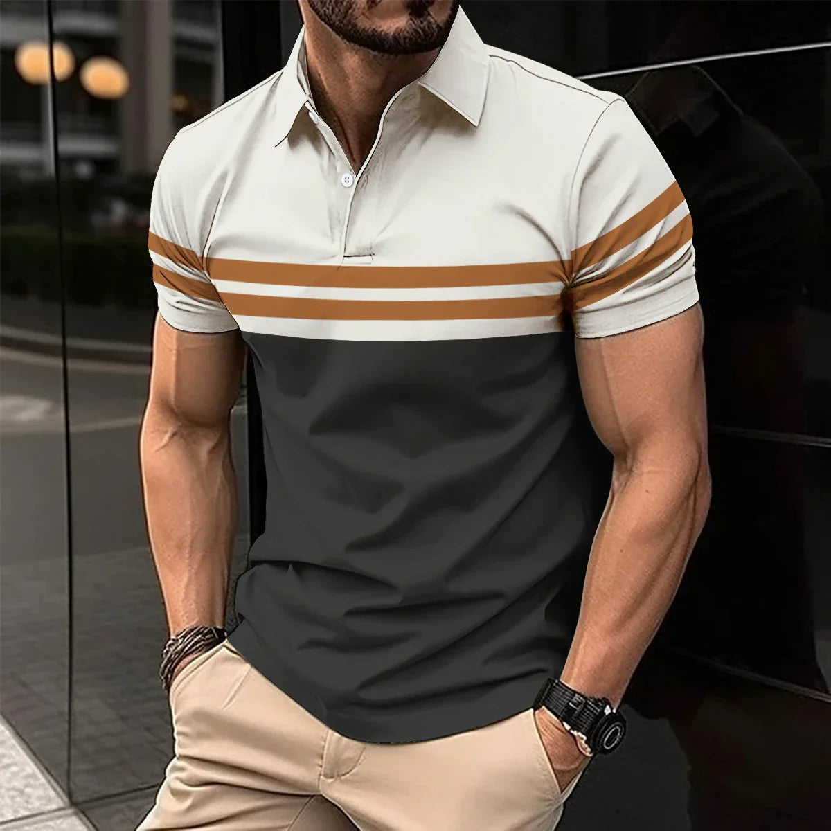 maoxiangshop 2024 Summer Best-Selling Men's Polo Shirt Lapel Printed Men's Clothing Stripes Polo Shirt Casual Sports Men's Shirt