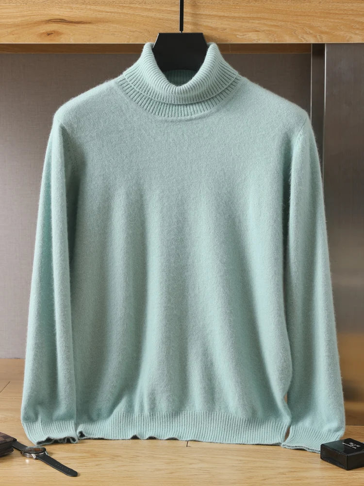 maoxiangshop Men's 100% pure Mink velvet Cashmere Sweater High Lapels Pullovers Knitted Winter New Tops Long Sleeve High-End Jumpers
