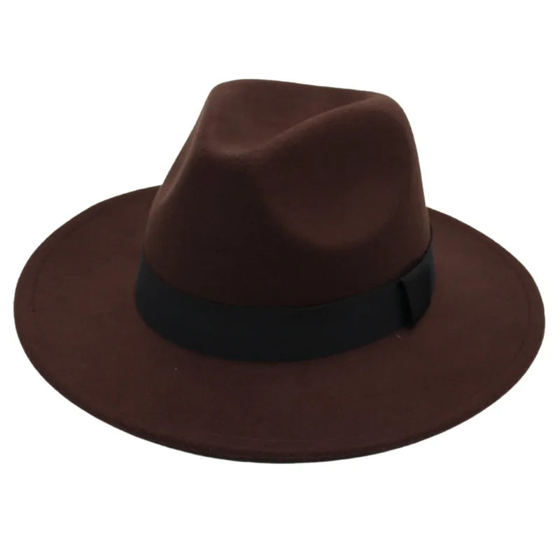 maoxiangshop Autumn and winter men and women's new large brimmed hats, fashionable woolen jazz hats, English style top hats