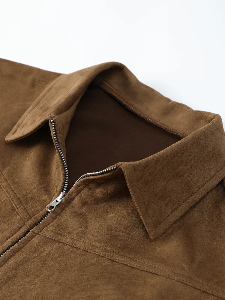 maoxiangshop Vintage Jacket Man Casual Loose Zipper Fashion Retro Short Coat Men Spring High Quality Solid Turndown Collar Street Outwears