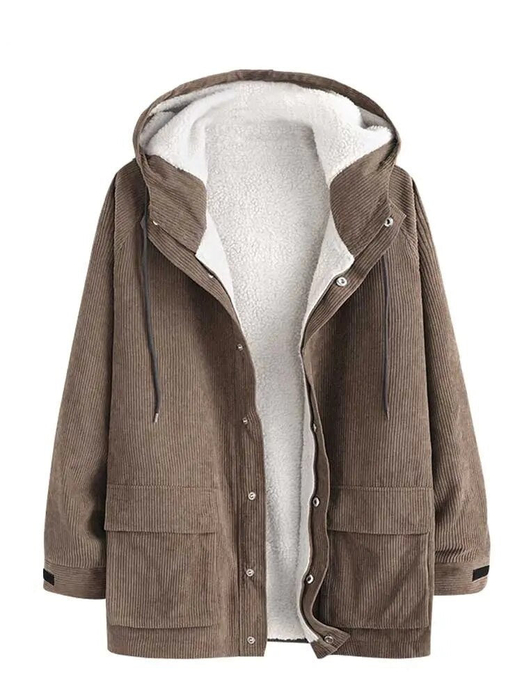 maoxiangshop Jacket for Men Faux Fur Fluffy Corduroy Hooded Coats Solid Raglan Sleeve Jackets Fall Winter Streetwear Warm Outerwear