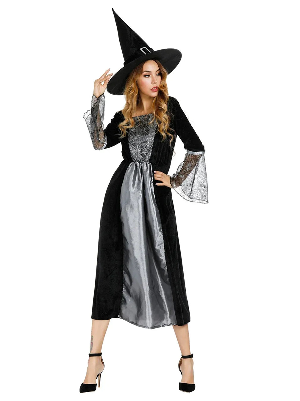 maoxiangshop - Witch Costume Women Long Sorceress Classic Dress Adult Renaissance Outfits Halloween Dress-up Disguise Role Playing Party Outfit