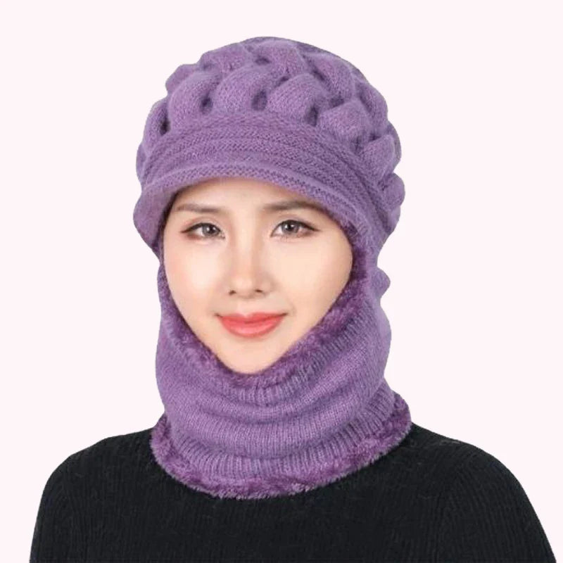 maoxiangshop Coral Fleece Winter Hat Beanies Women's Hat Scarf Warm Breathable Wool Knitted Hat For Women Double Layers Protection Caps