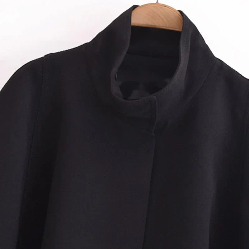 maoxiangshop - Cloak Style Solid Jacket Coat Women Stand Collar Loose Short Temperament Outerwears 2024 New Winter High Quality Lady Streetwear